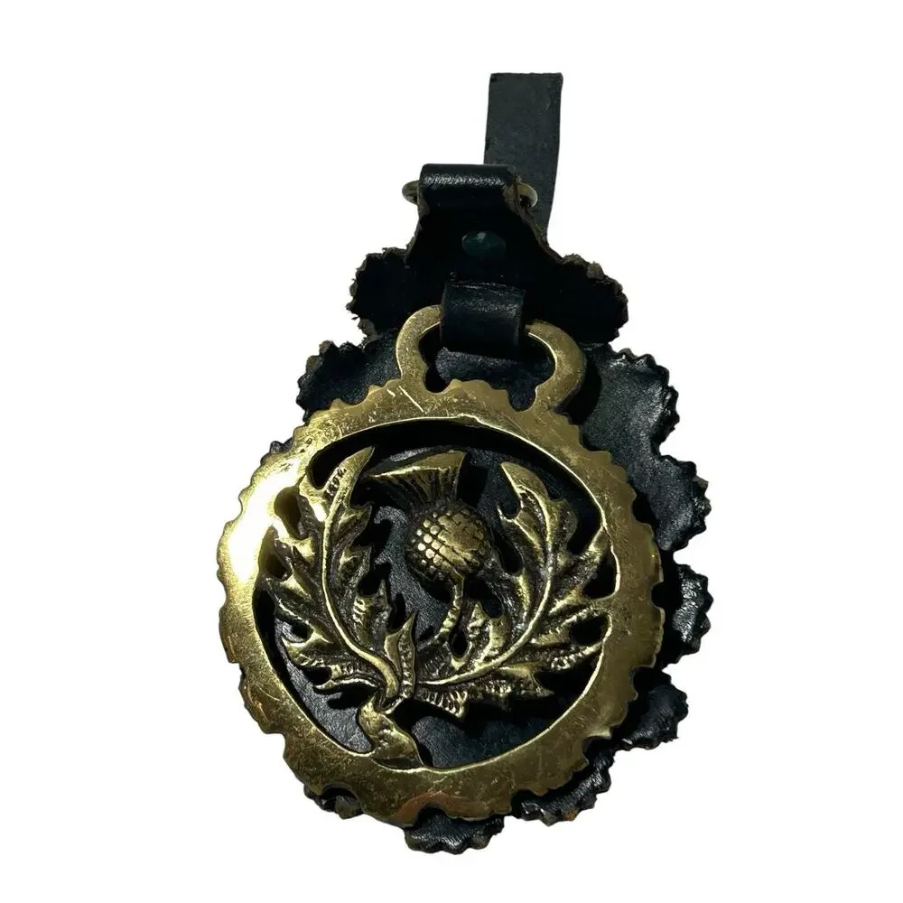 Vintage Scottish Thistle Decorative Brass Horse Reign Bridle Ornament England